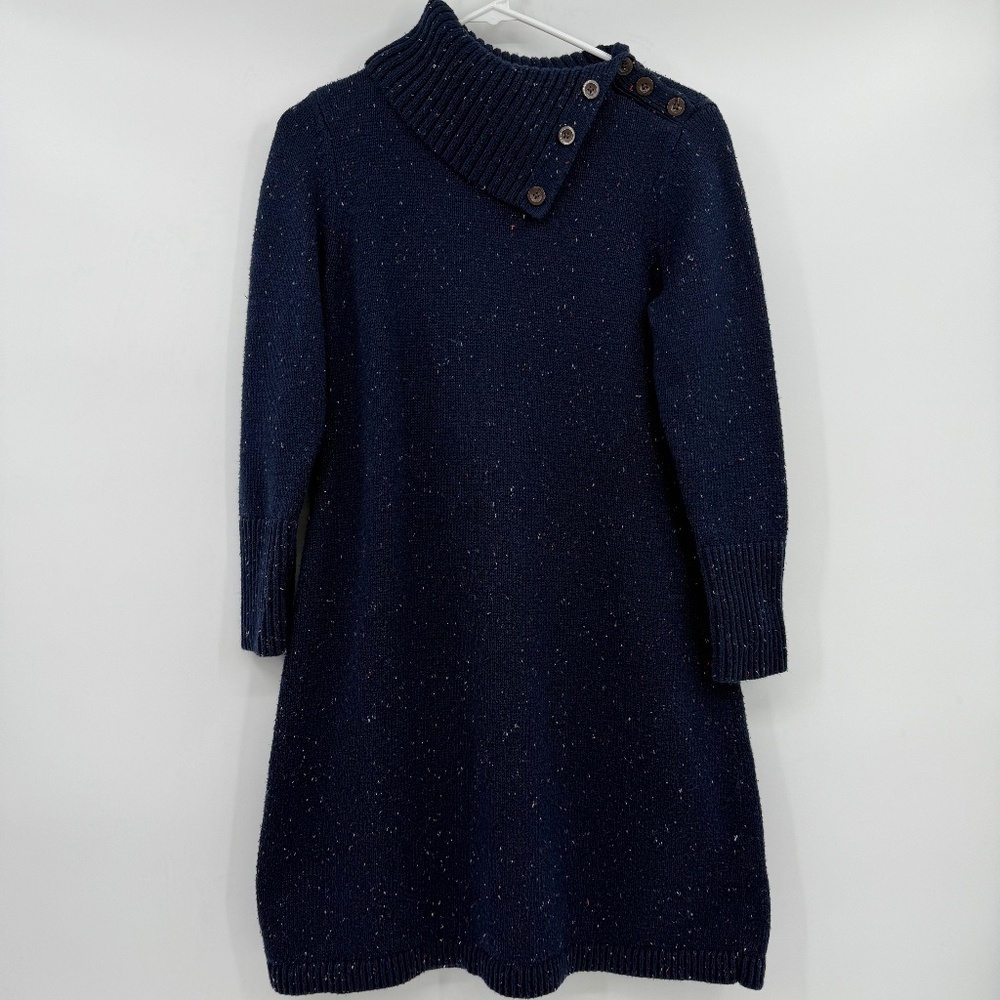 Talbots Dress Women Petite Medium Blue Confetti Knit Cowl Neck Long Sleeve